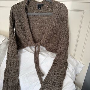 Express Brown Knit Tie-Front Cropped Cardigan Sweater